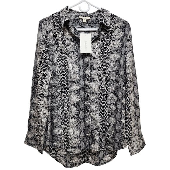 Como Blu Womens Black & White Snake Print Button-Up Long Sleeve Blouse Size M - Picture 1 of 10